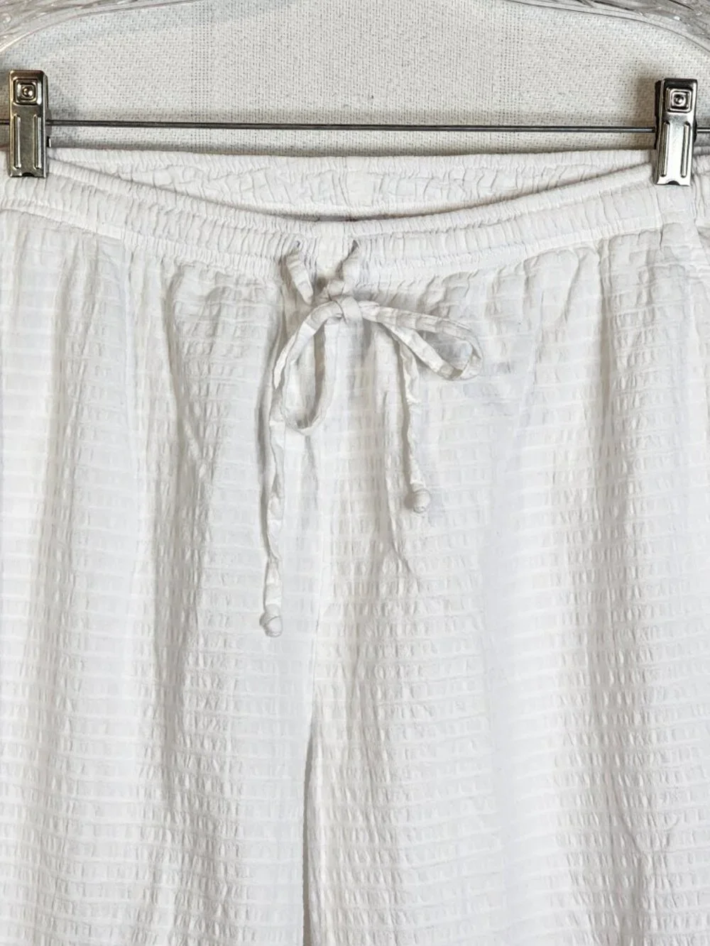Focus Casual White Preshrunk Cotton Seersucker Drawstring Elastic Waist Pants XL - Picture 6 of 16